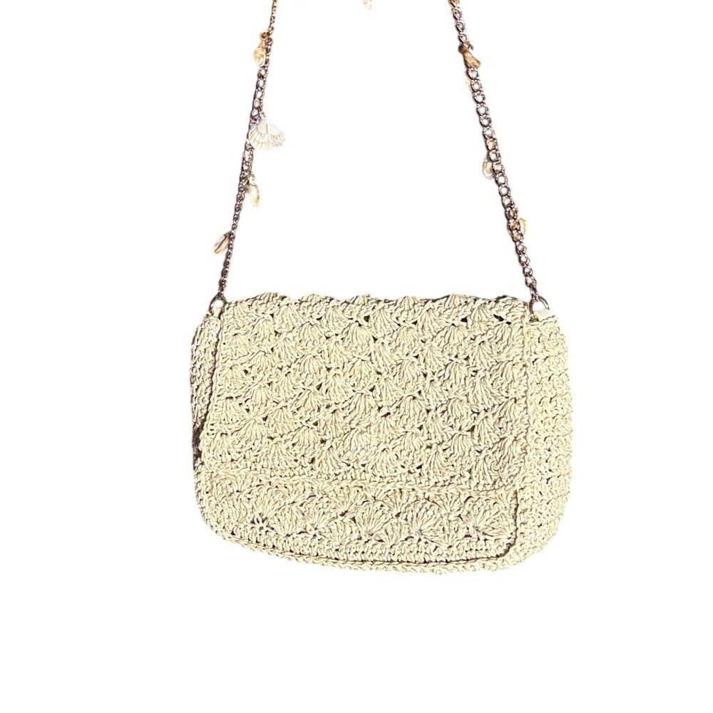 Lc Lauren Conrad Cecilia Shell Chain Straw Shoulder Bag Purse Boho Woven 9" New